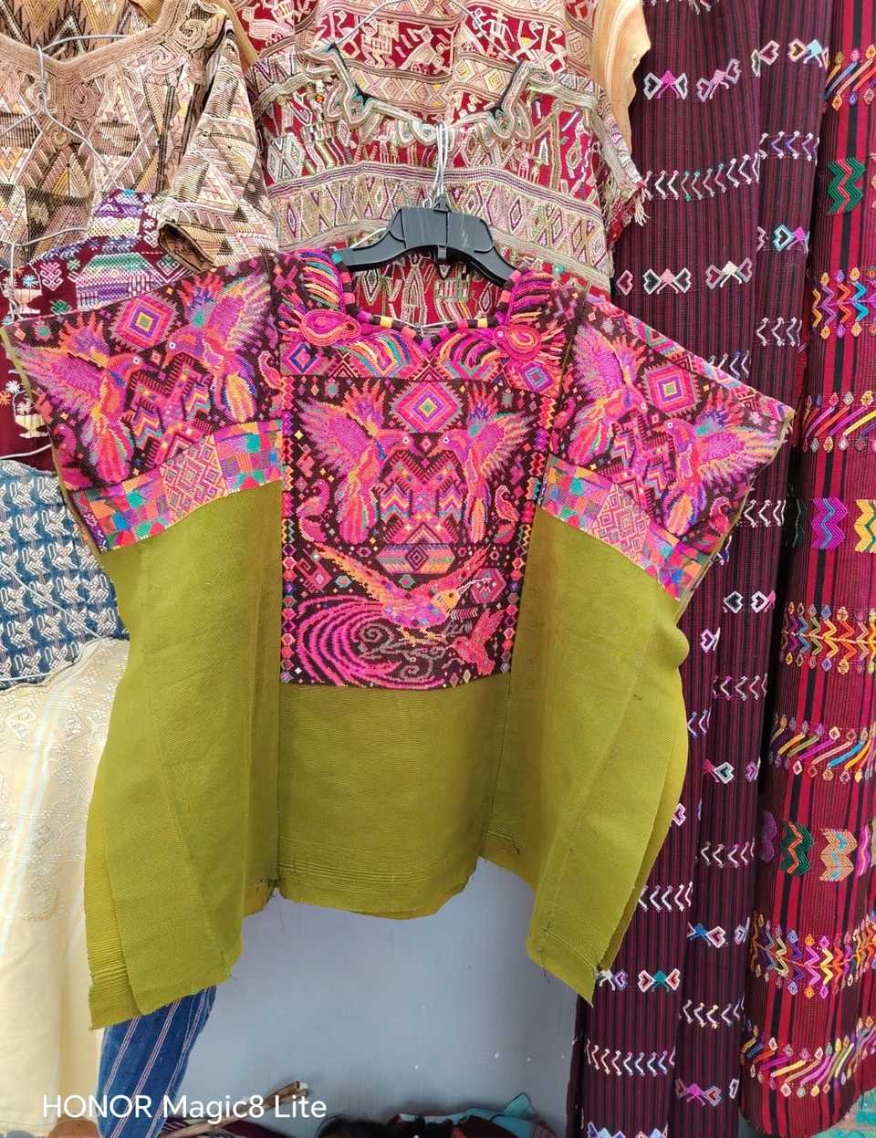 Pink and olive green Chichicastenango huipil #5-314
