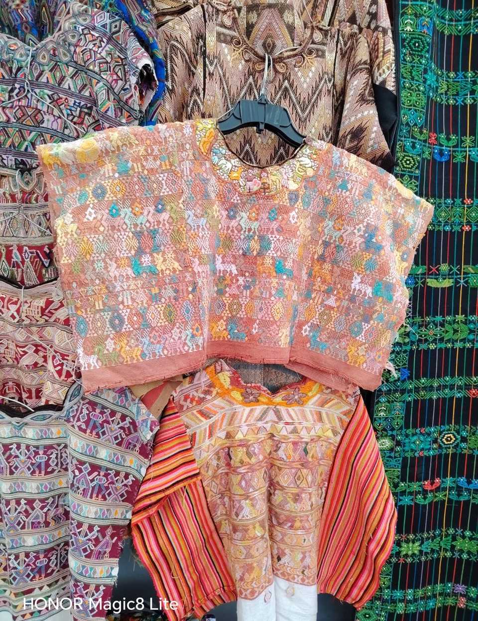 Peach and blue Coban huipil #5-283