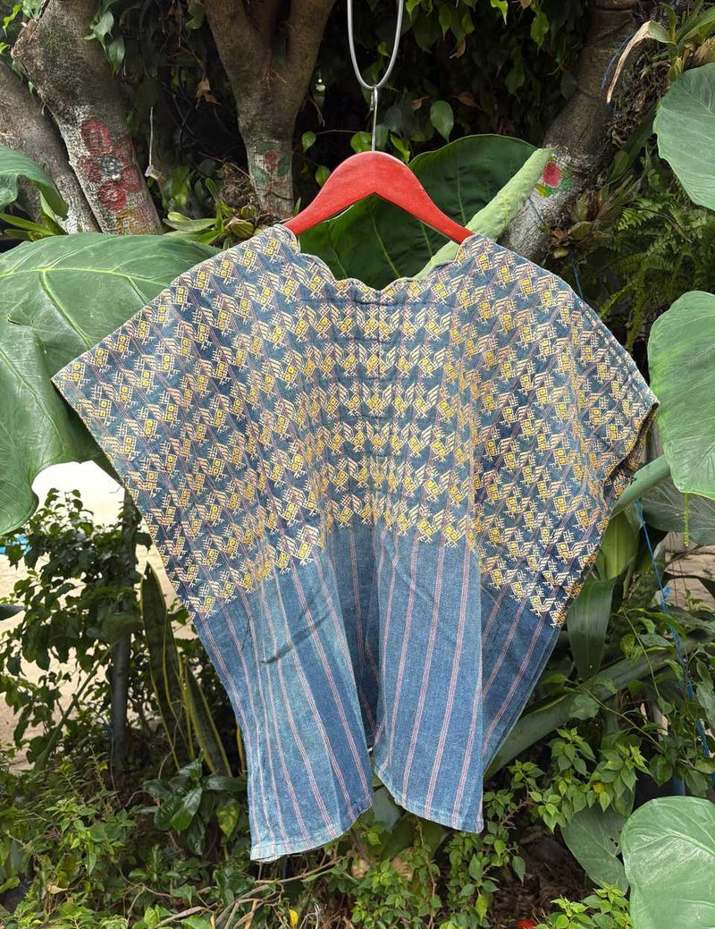 Indigo with Yellow Chickens Nahuala Huipil #6-197