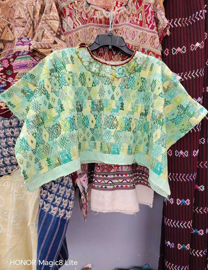 Green and primrose Coban huipil #5-323