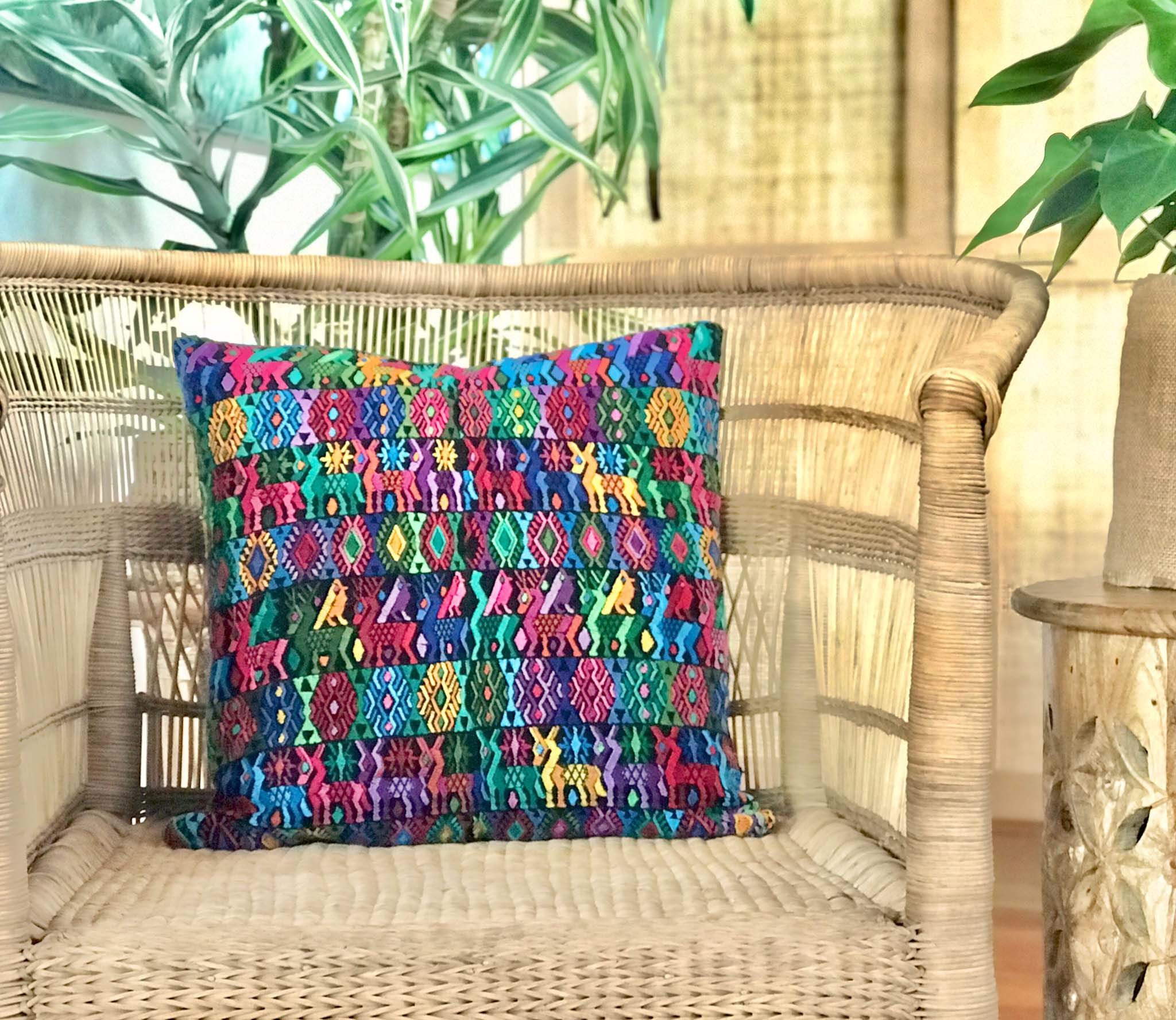 Vintage textile huipil cushion