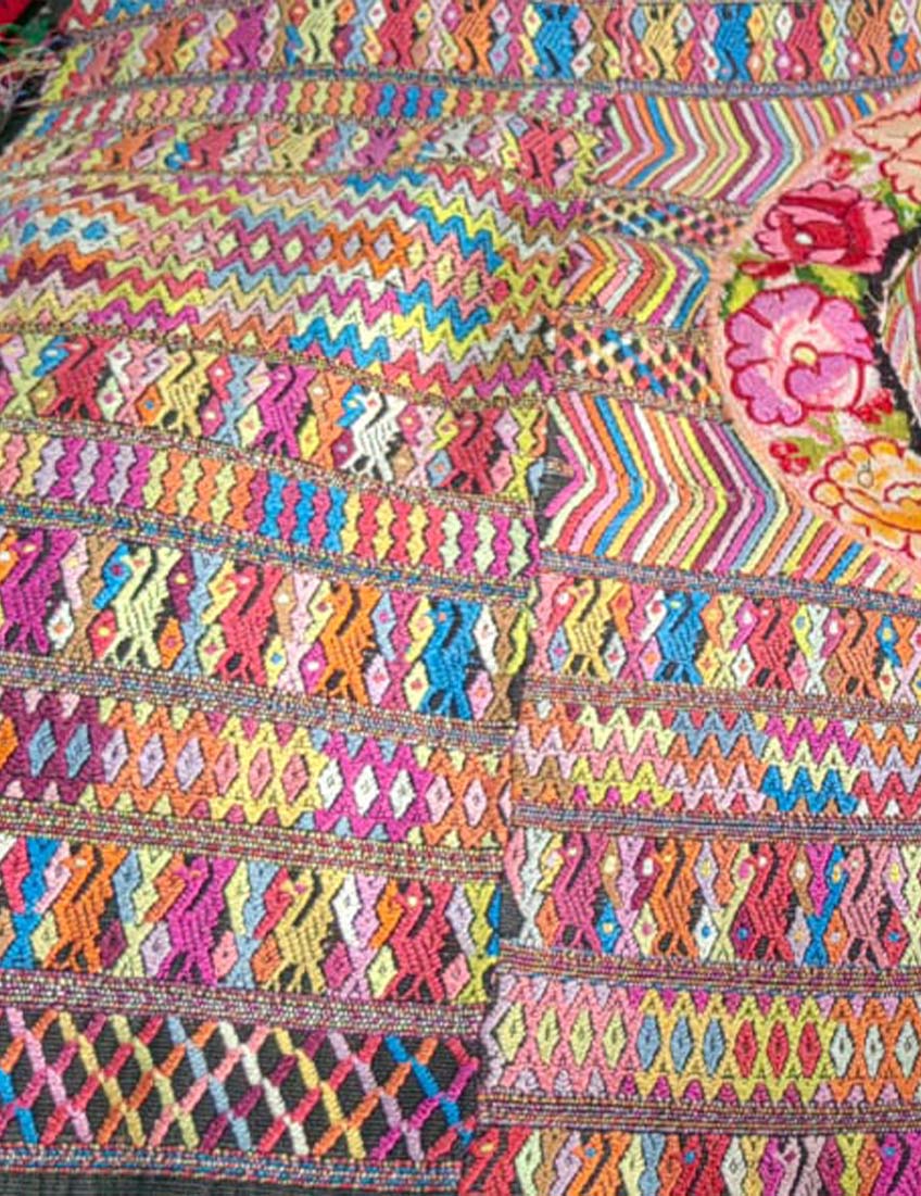 Colourful on black San Juan Cotzal huipil #4-148