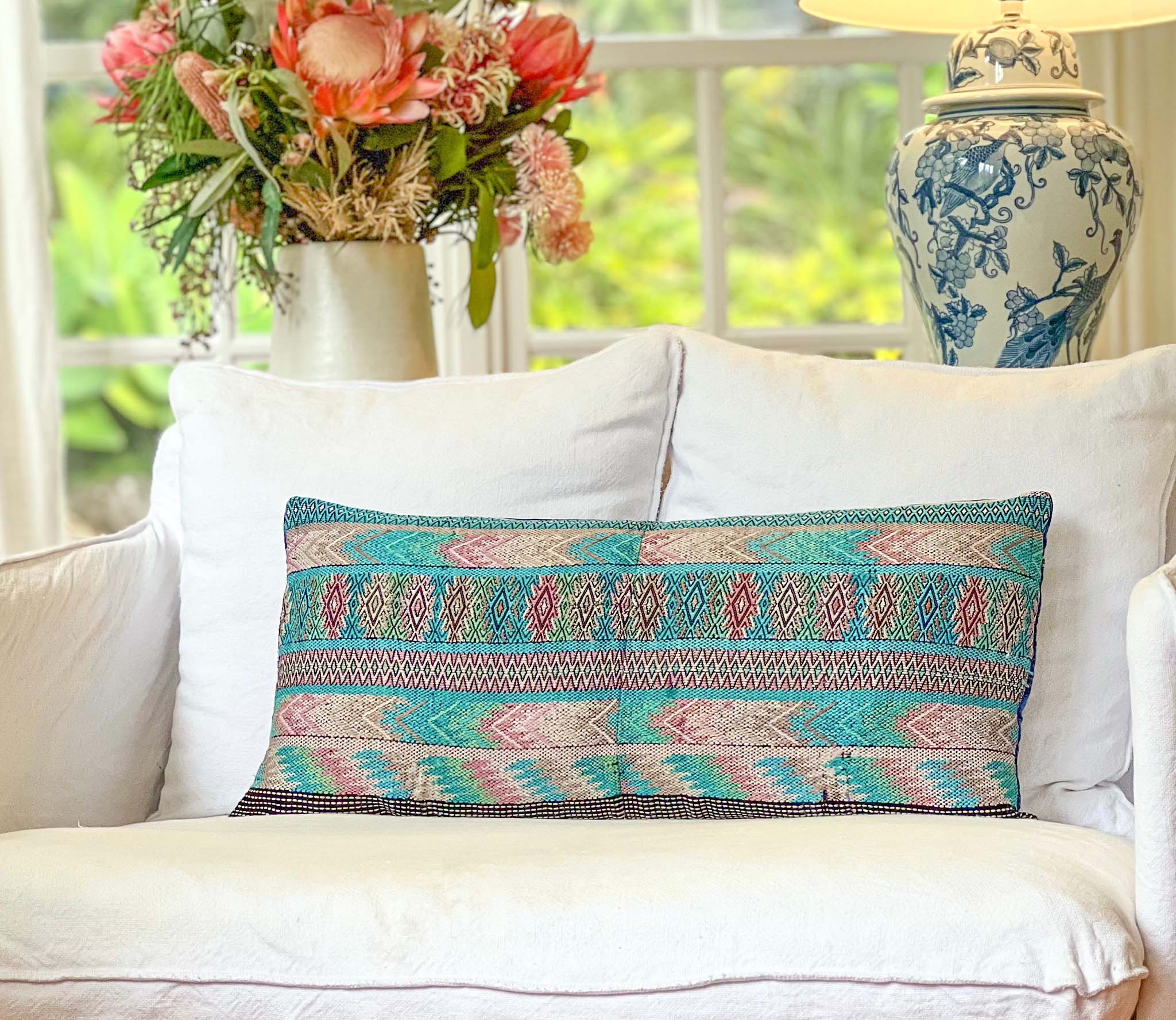 Embroidered Vintage textile huipil cushion