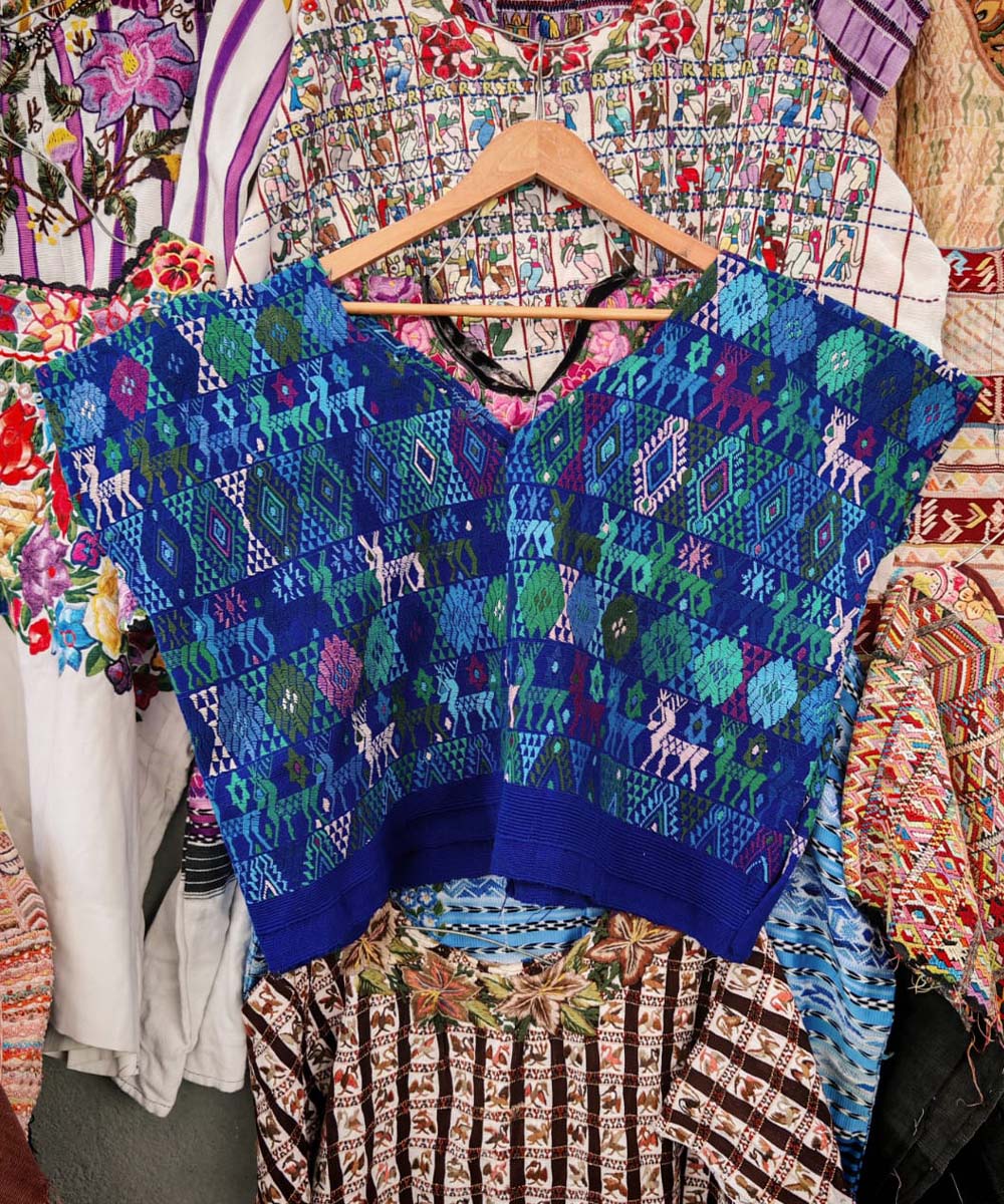 Blue and turquoise Coban huipil