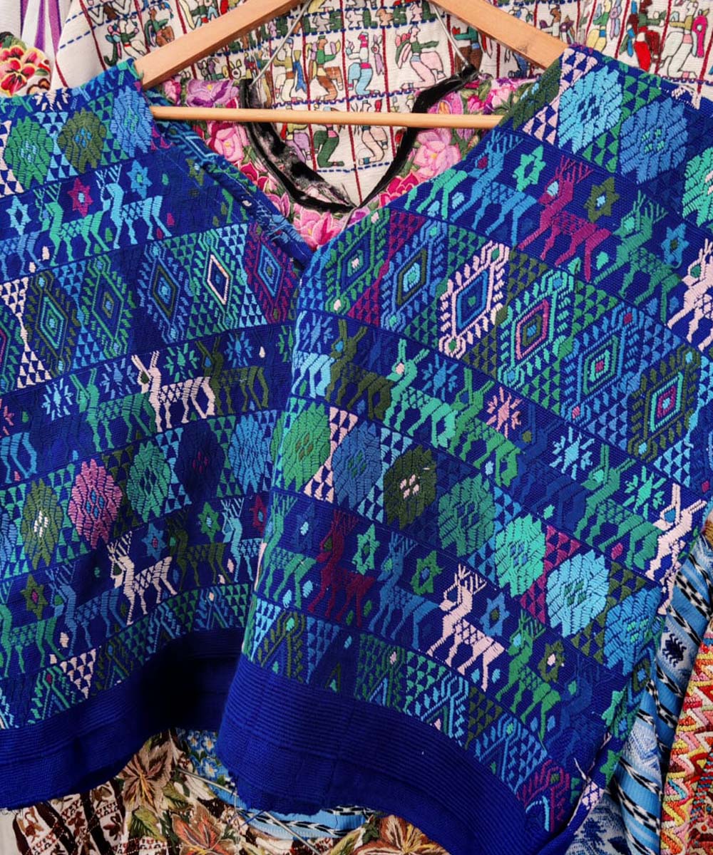 Blue and turquoise Coban huipil