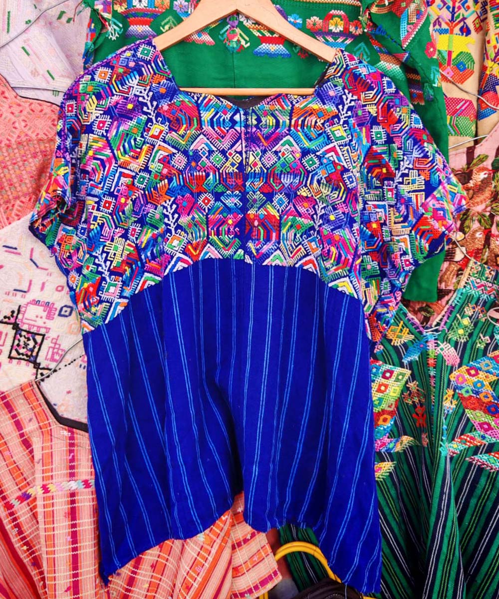 Bright blue Nahuala huipil