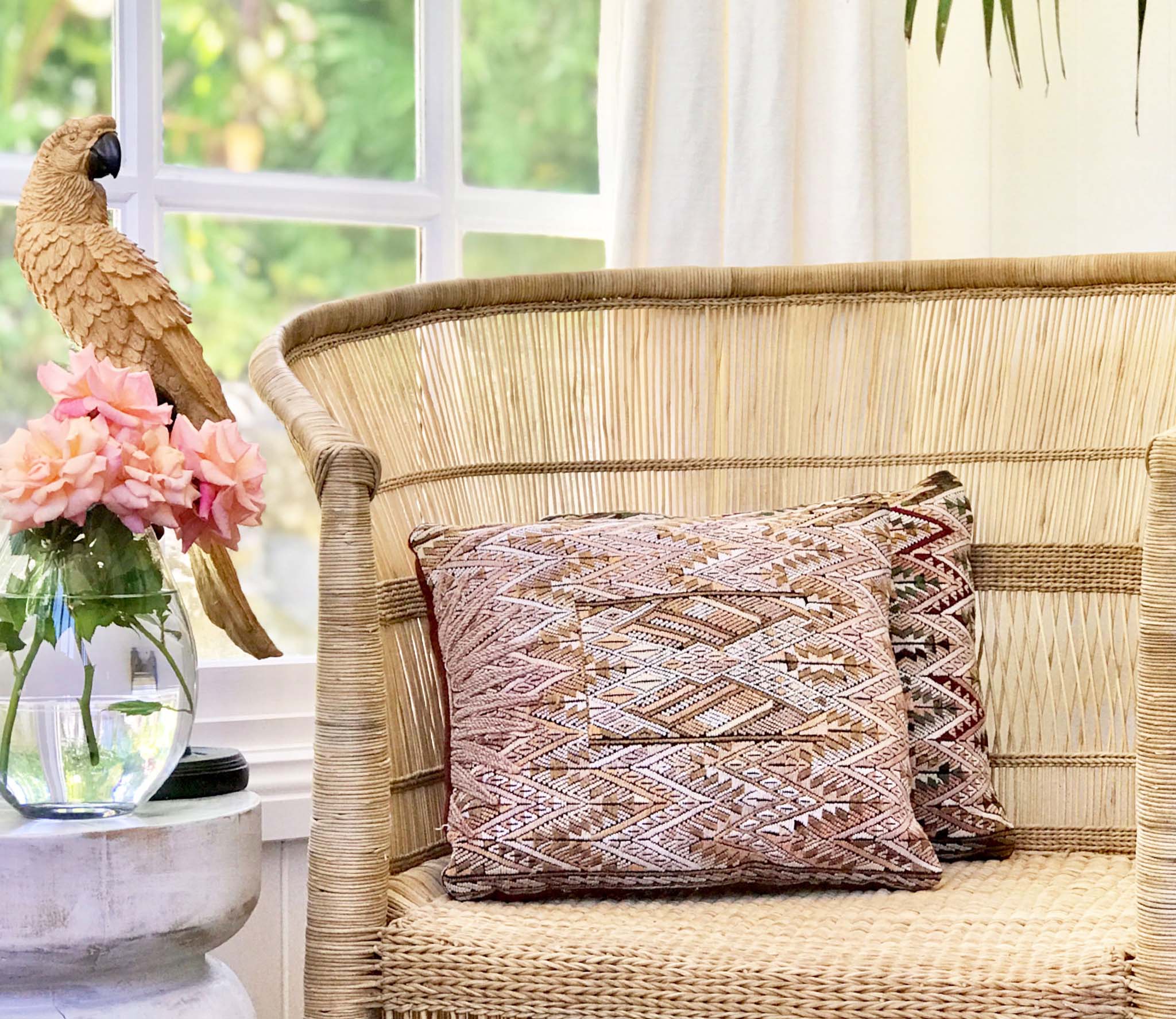 Guatemalan embroidered huipil pillow. Geometric Chichicastenango.