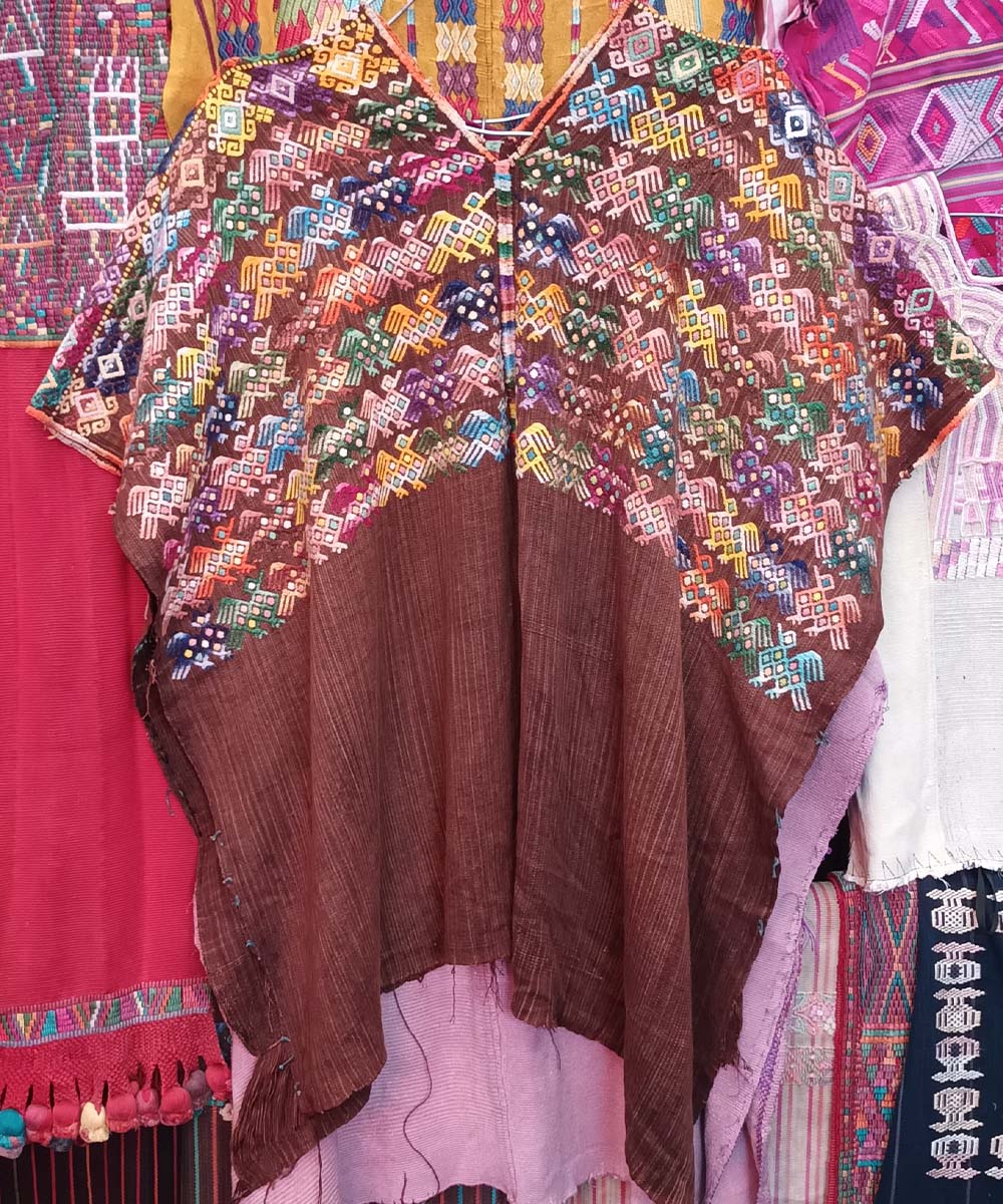 Embroidered Guatemalan huipil textile
