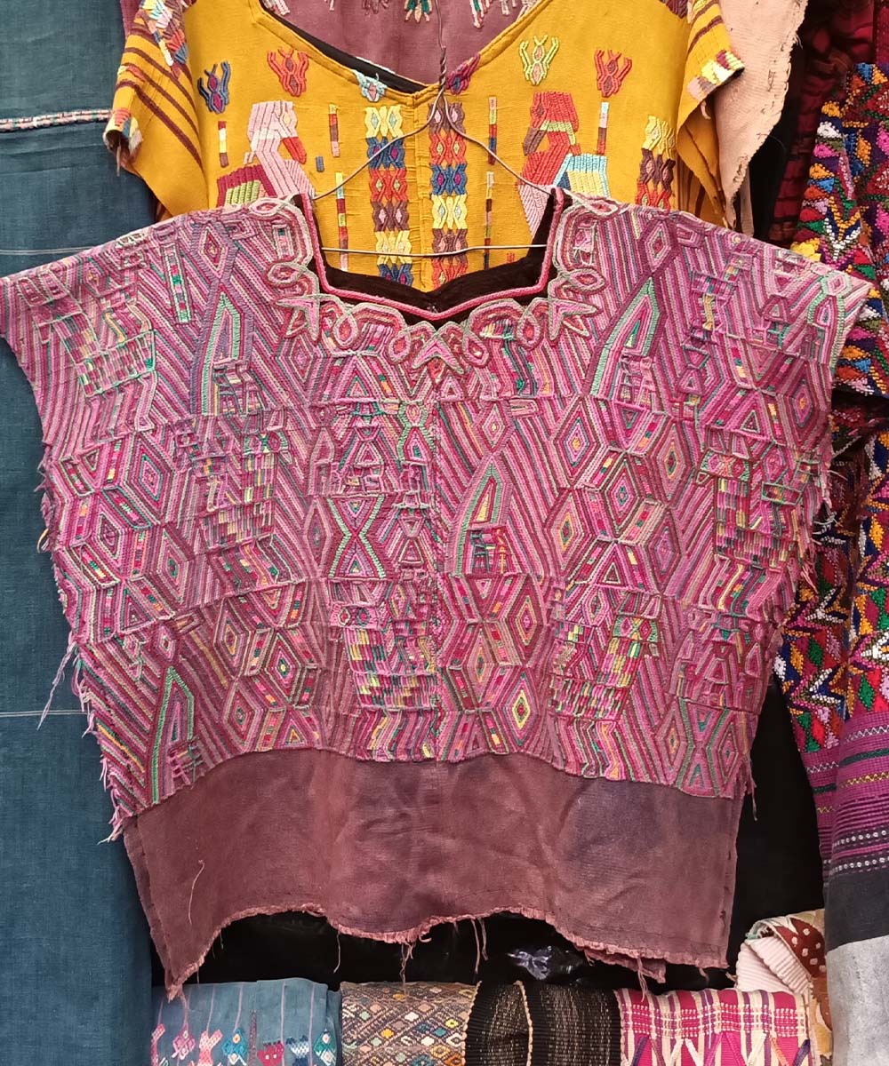 Fuchsia and brown Nebaj huipil
