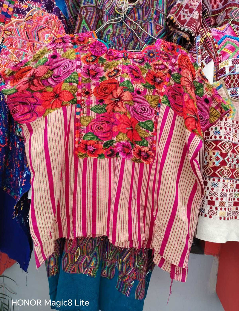 Roses on stripes Chichicastenango huipil #6-148