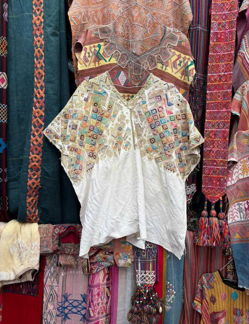 White and gold Nahuala Huipil #1-52