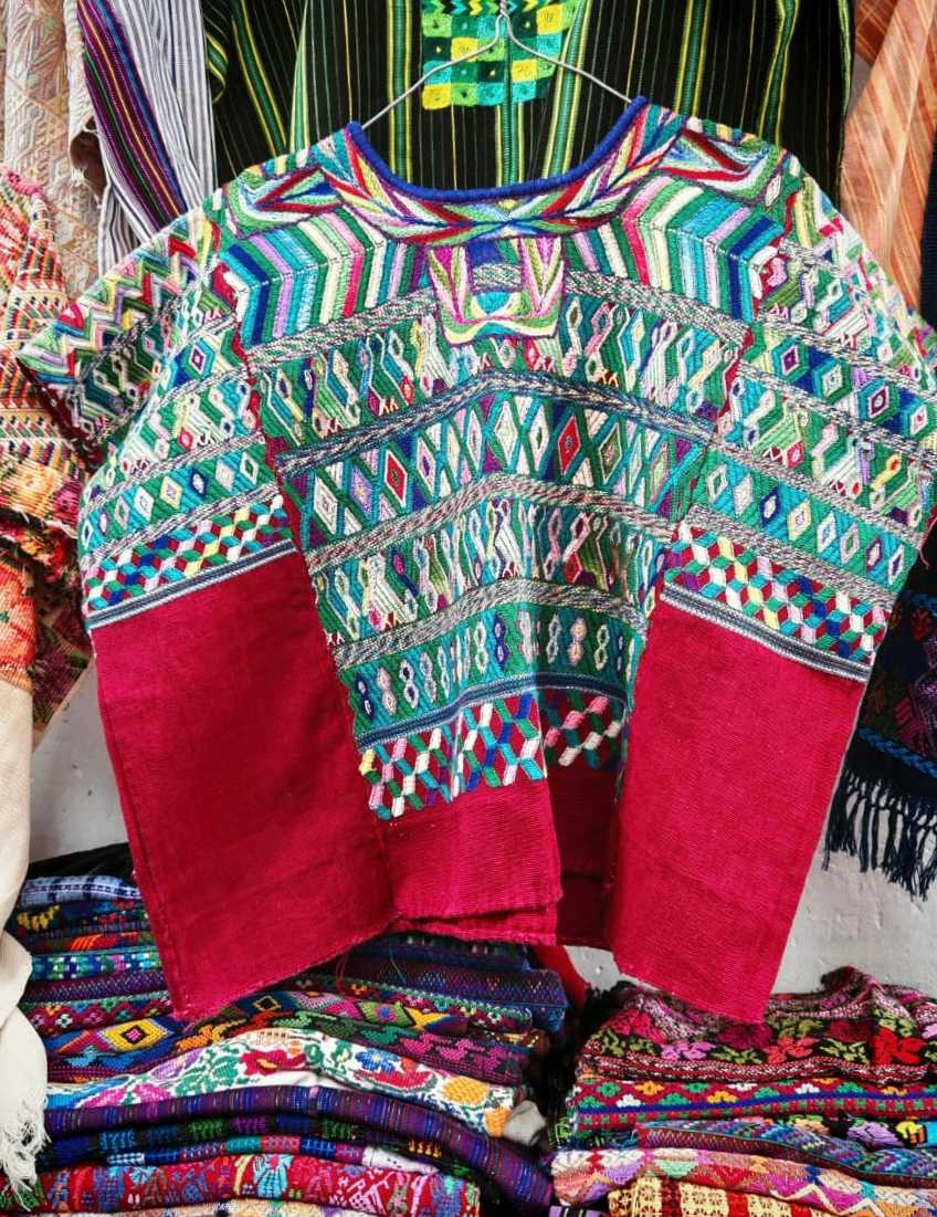 Blue and red San Juan Cotzal huipil #2-3