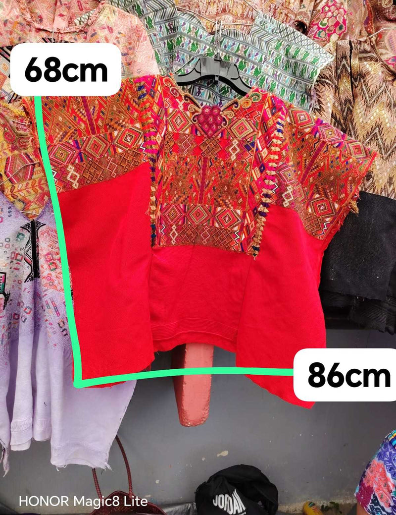 Red and gold Chichicastenango huipil #4-77