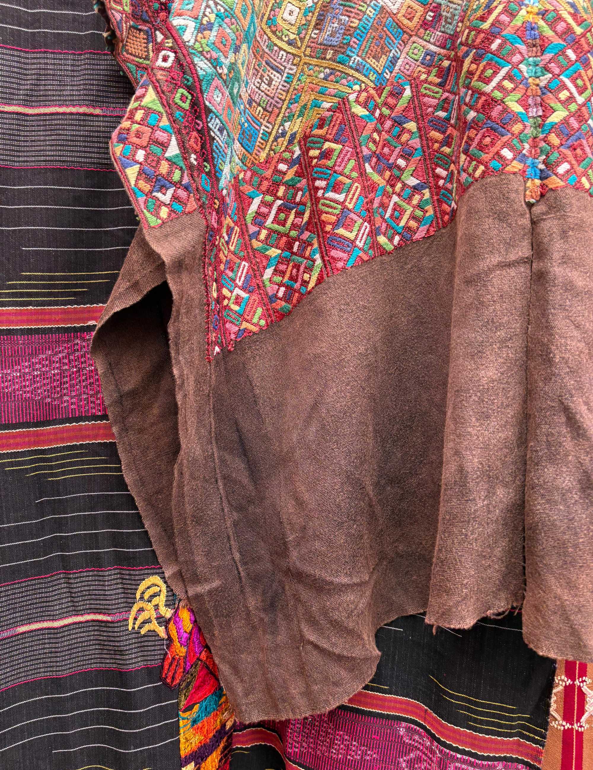 Red and blue on brown Nahuala huipil #4-218
