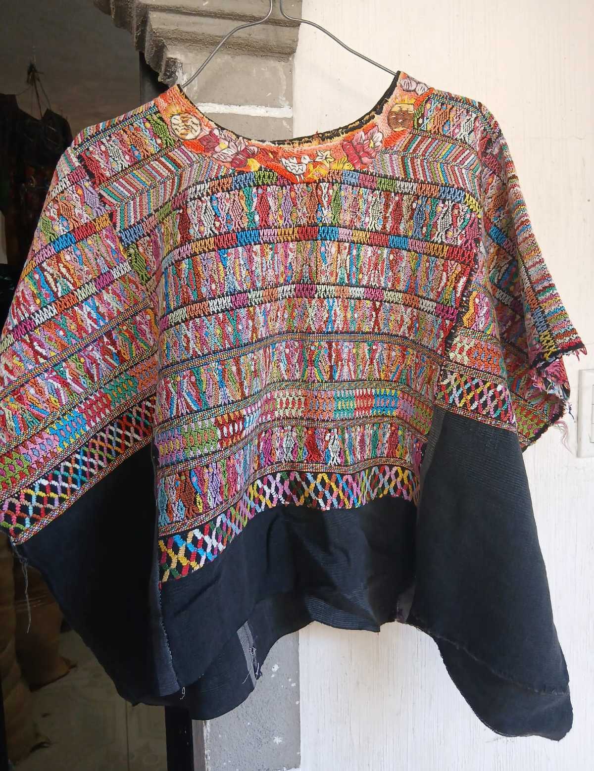 Colourful on black San Juan Cotzal huipil #2-26