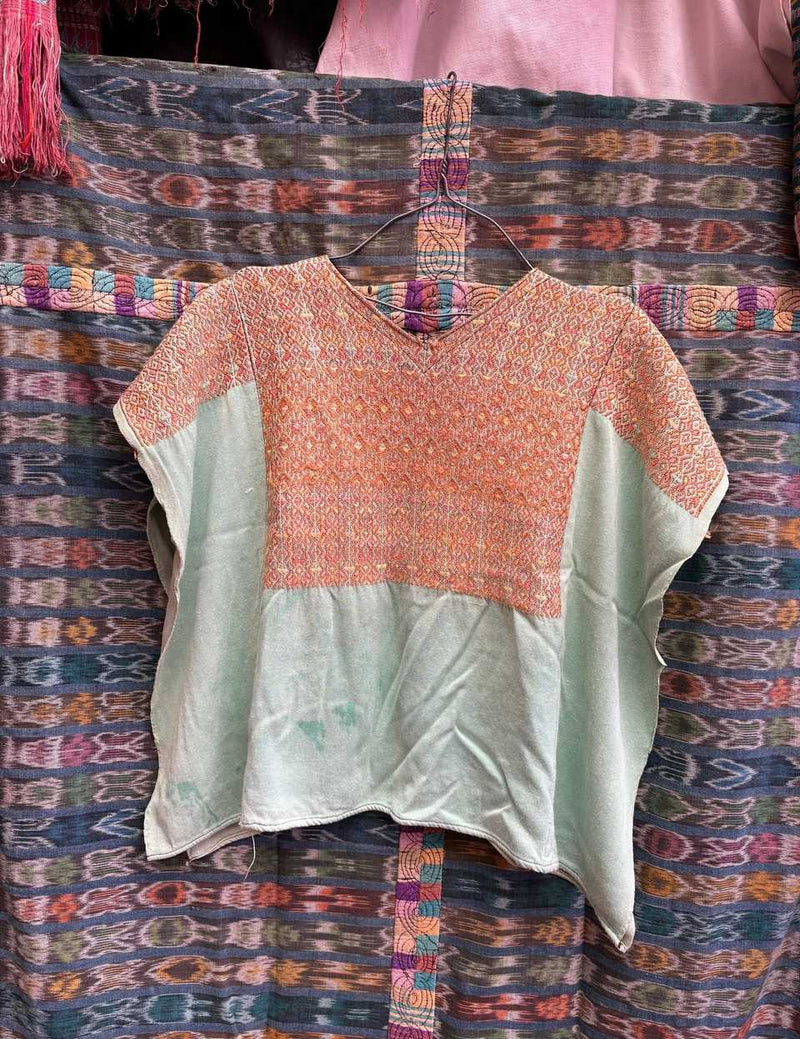 Peach and pale blue Nahuala huipil #4-277