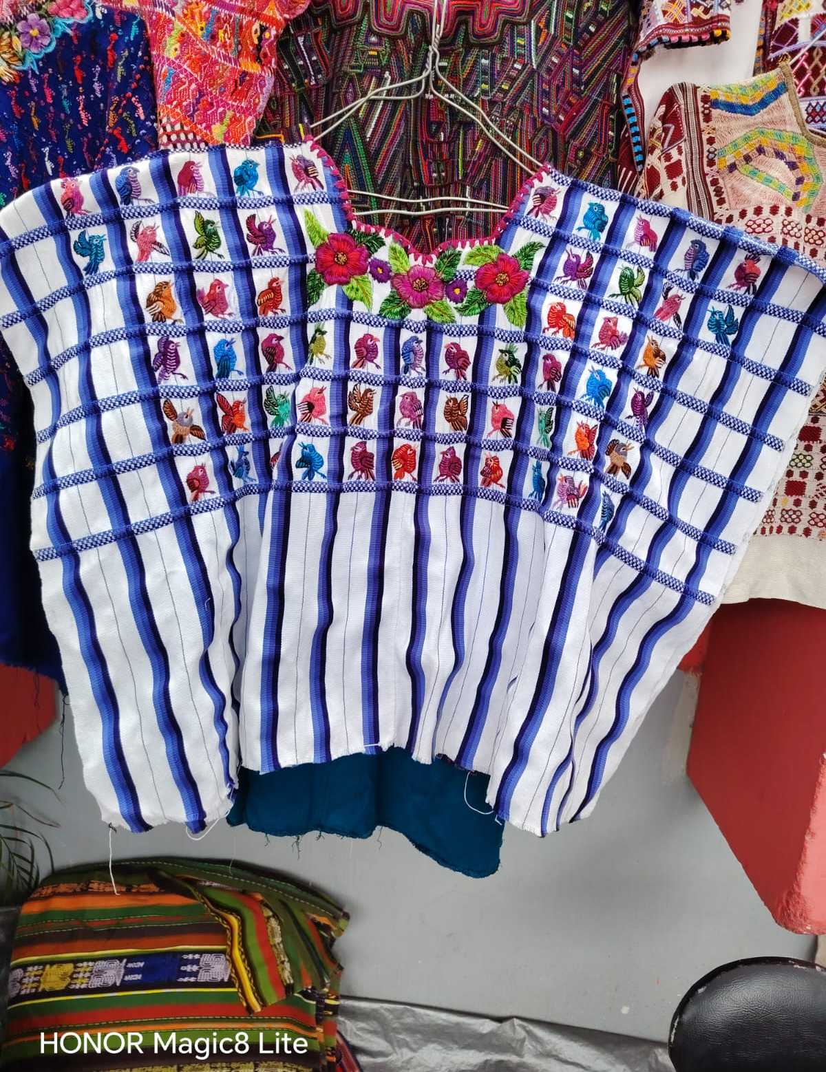 White and blue striped Santiago huipil #6-140
