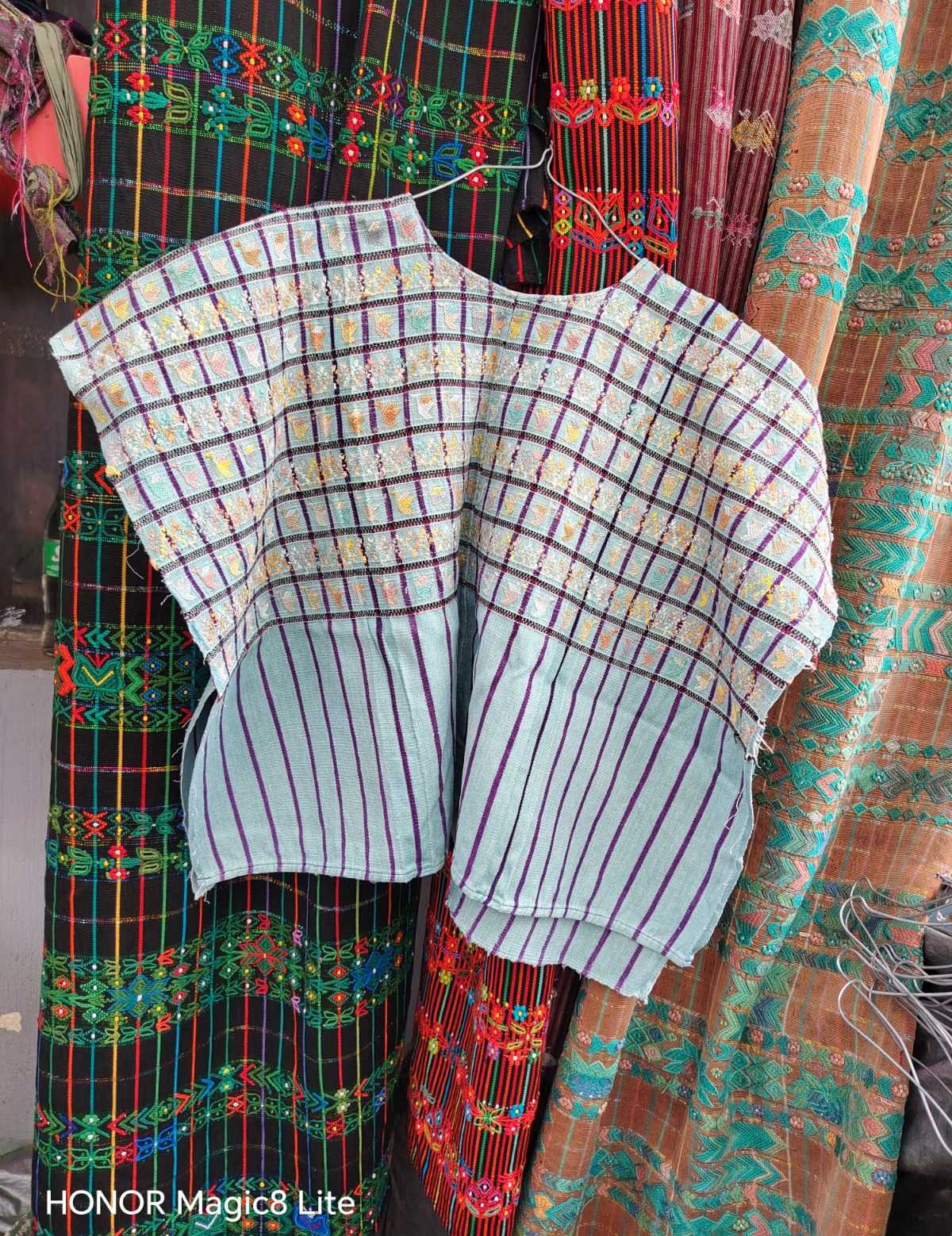Pale blue and plum San Lucas huipil #6-53