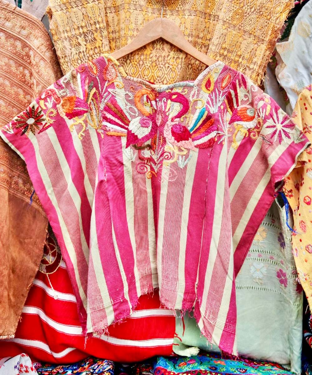 Striped Chichi huipil with birds