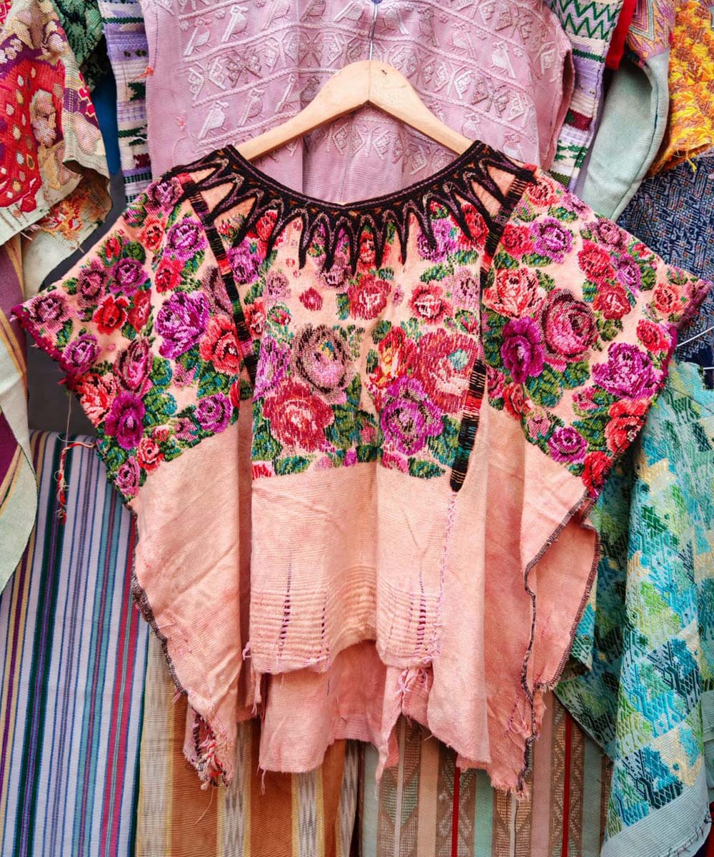 Vintage Guatemalan huipil with handwoven Mayan embroidery