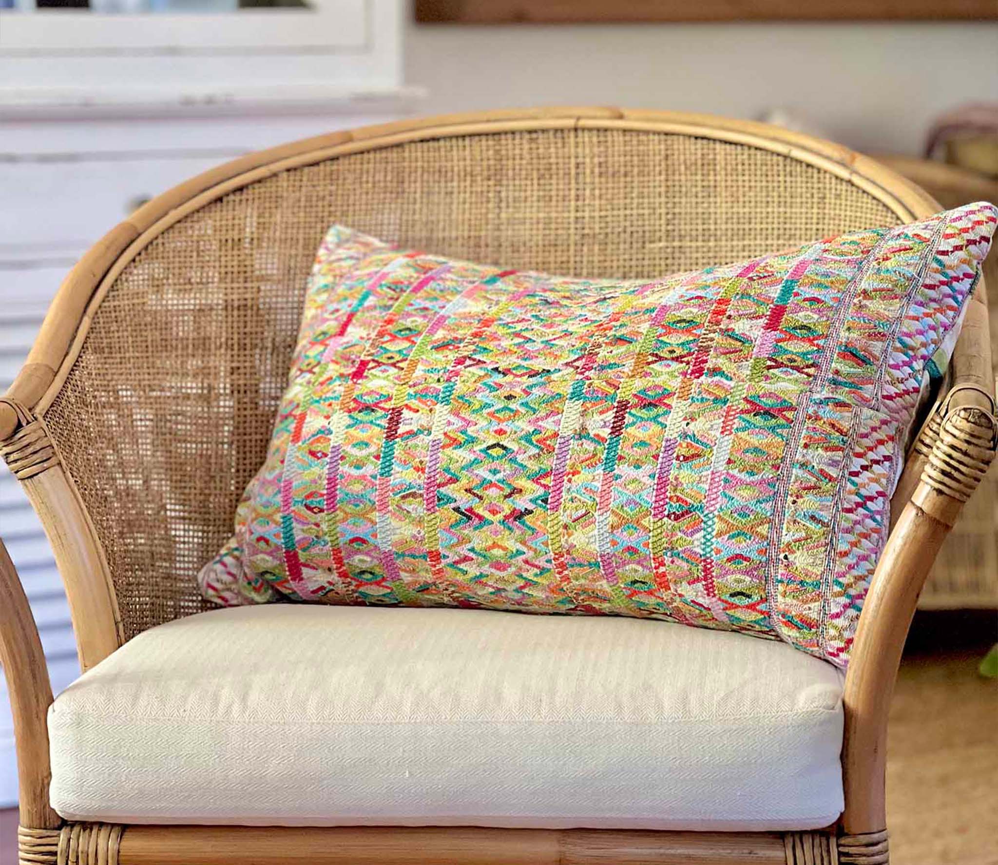 Colorful Green San Juan Cotzal lumbar pillow