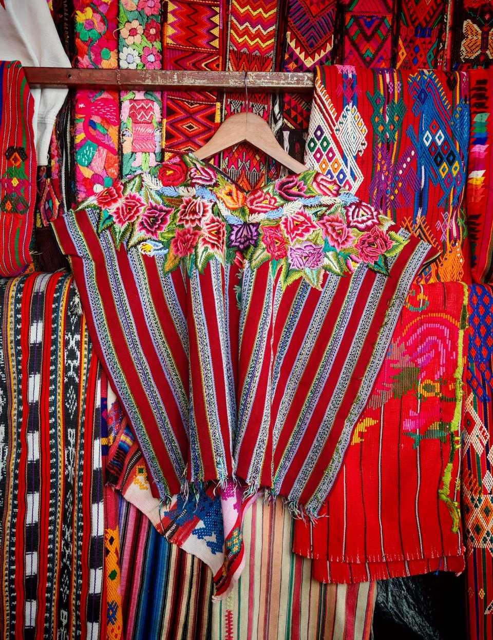 Red and grey striped Patzun huipil #6-102