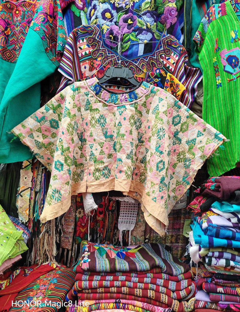 Green and pink Coban huipil #4-115