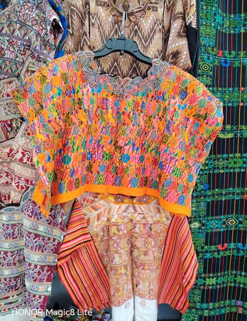 Colourful orange Coban huipil #5-292