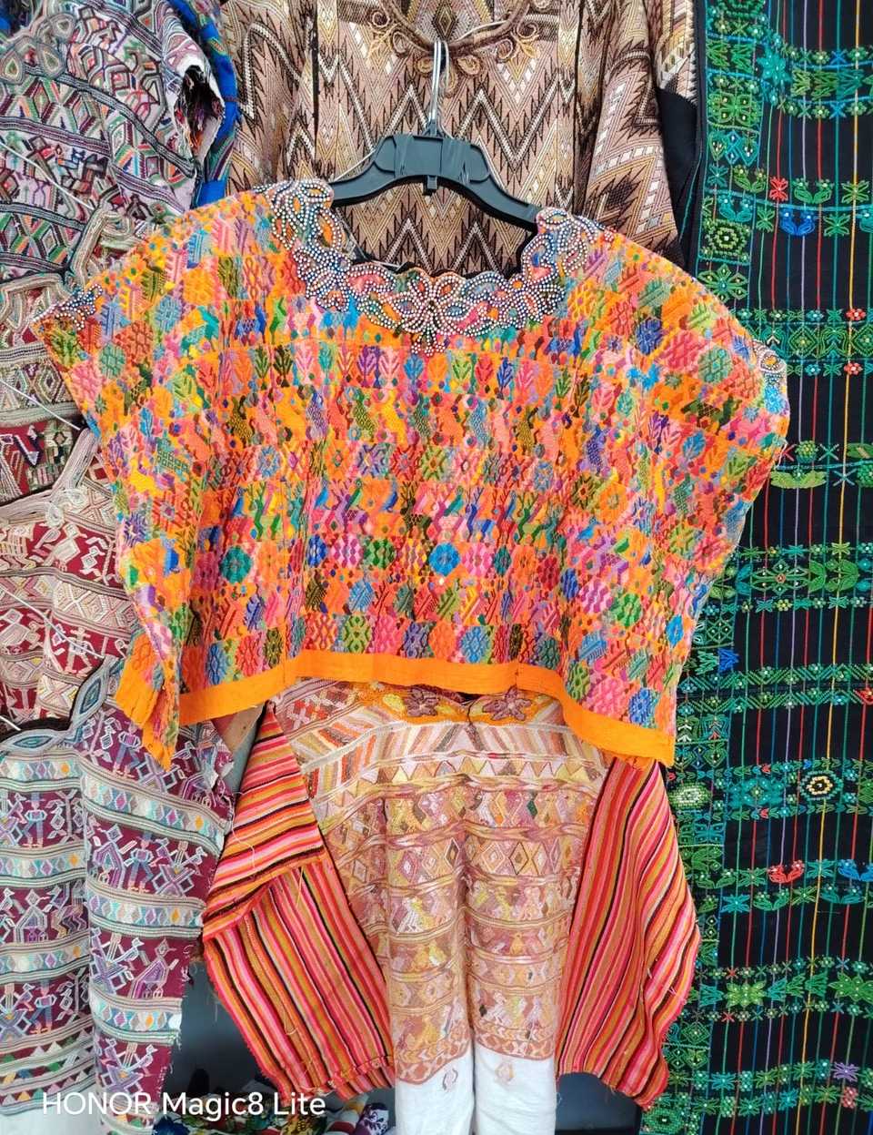 Colourful orange Coban huipil #5-292