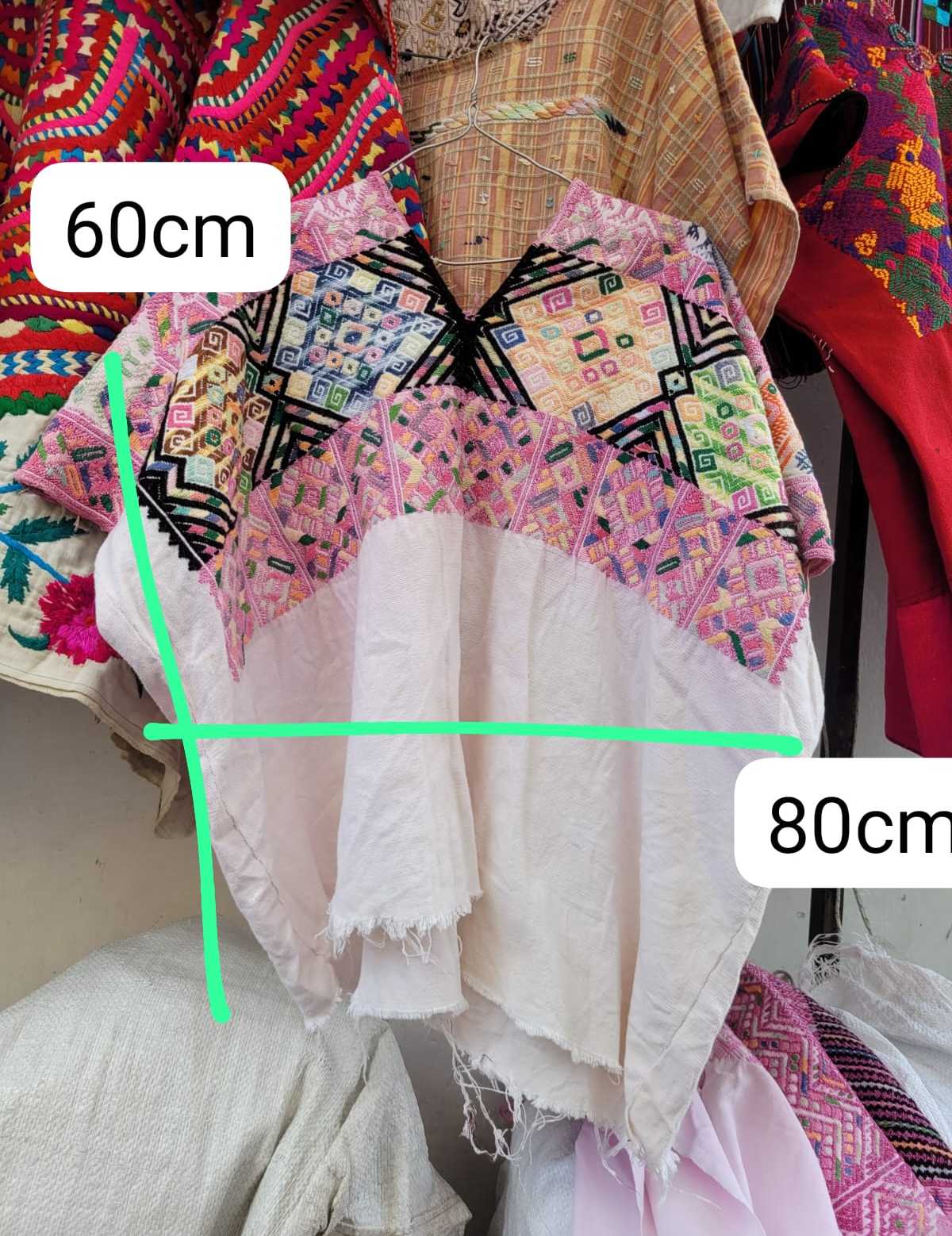 Colourful pink and white Nahuala huipil #2-107