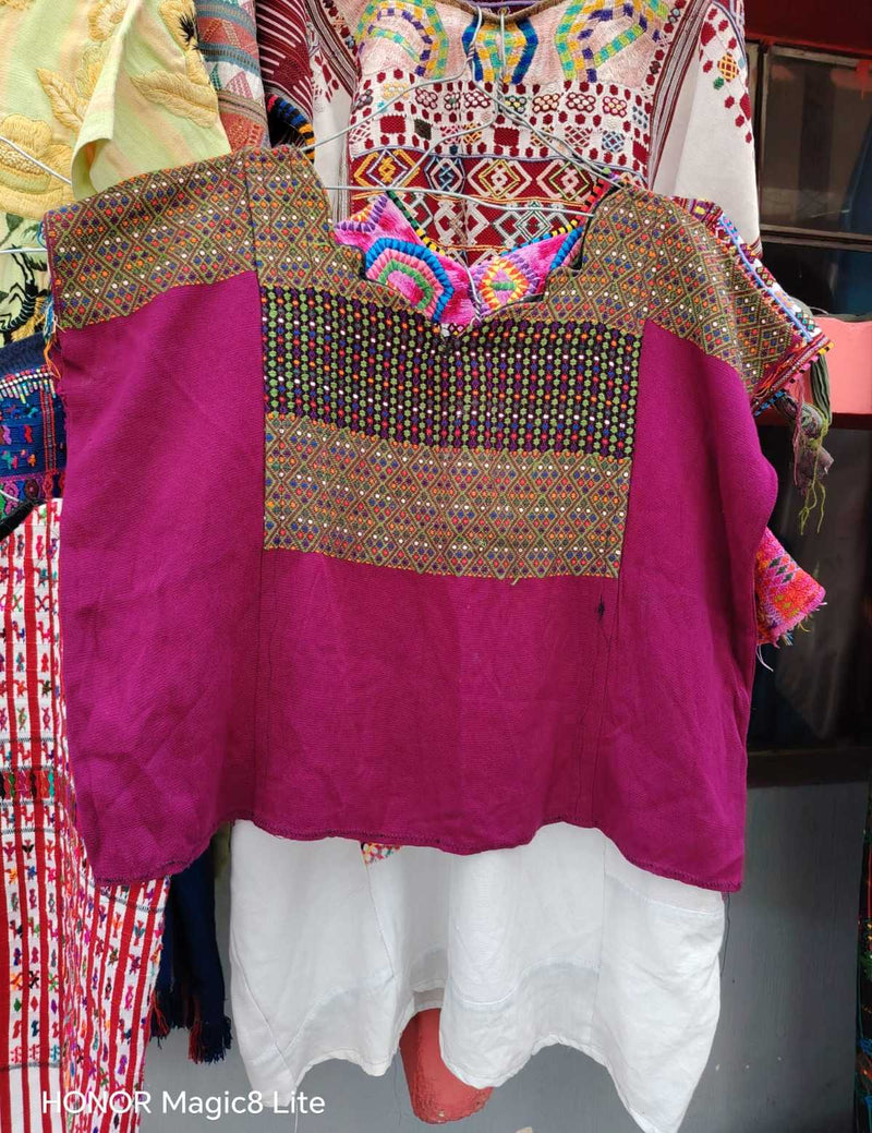 Fuchsia and brown Nahuala huipil #6-69