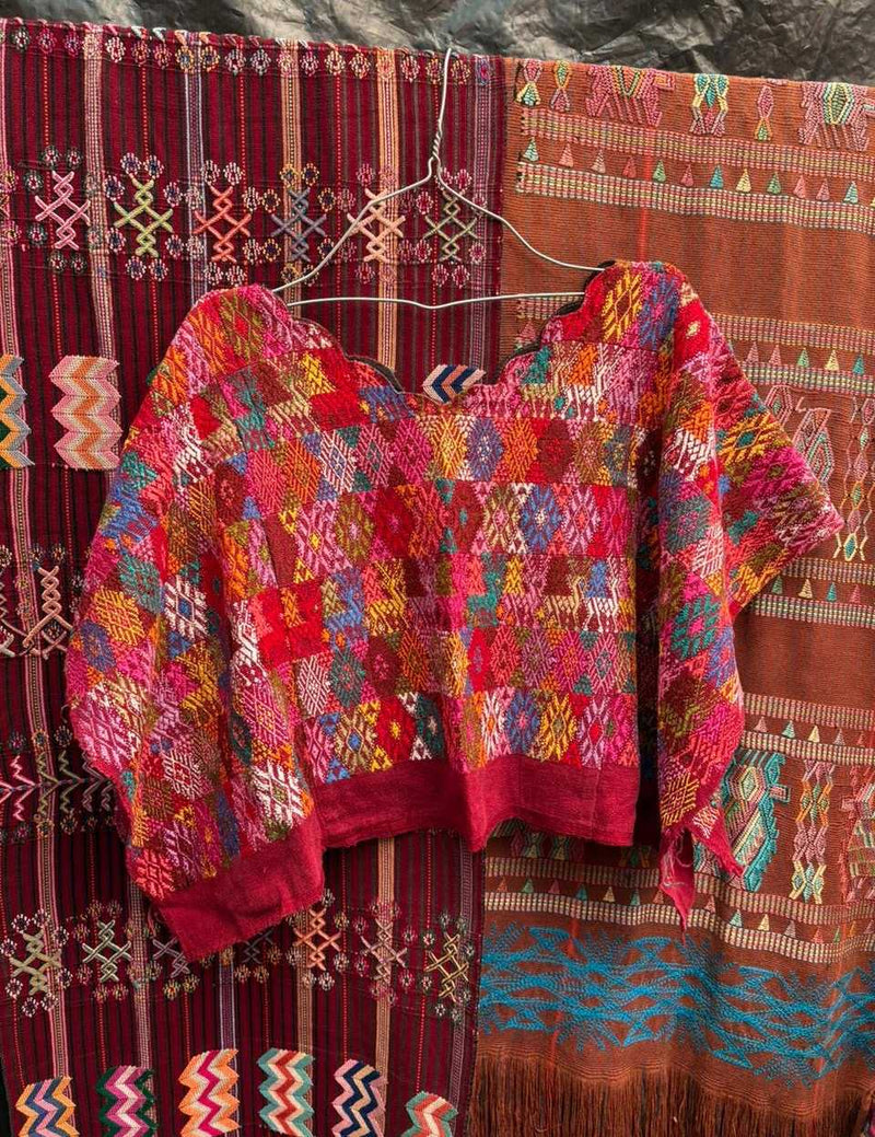 Colourful red Coban huipil #5-385