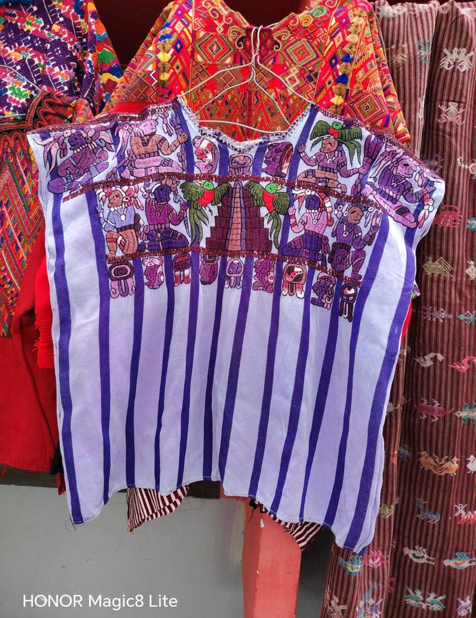 Lilac Mayan figures San Lucas Toliman huipil #6-6