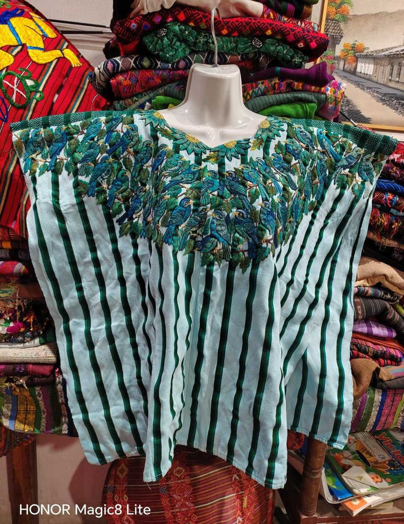 Turquoise and green Santiago huipil #5-403