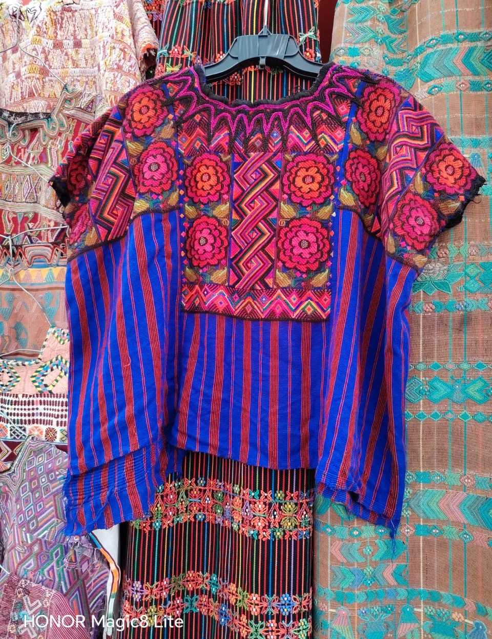 Blue red and pink Chichicastenango huipil #5-113