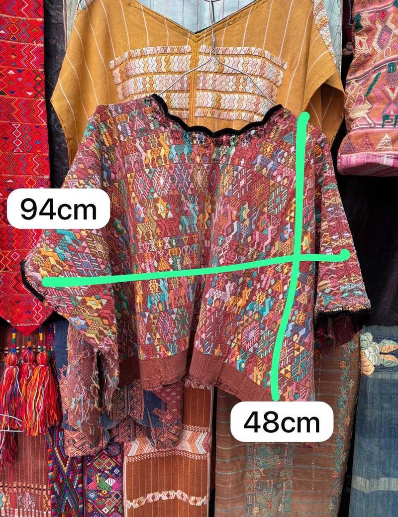 (Reserved for Sarah) Colourful on brown Coban huipil #5-263