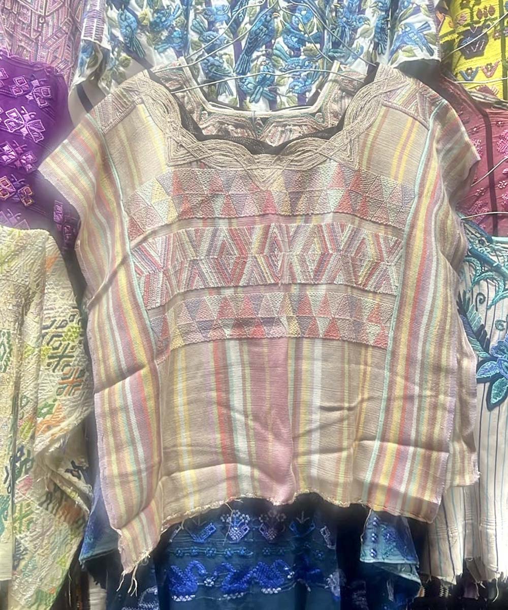 Pink and beige Nebaj huipil