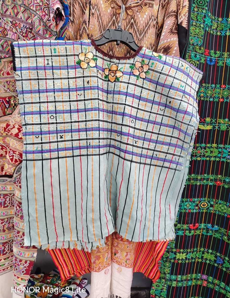 Pale blue and purple gingham Santiago huipil #5-288