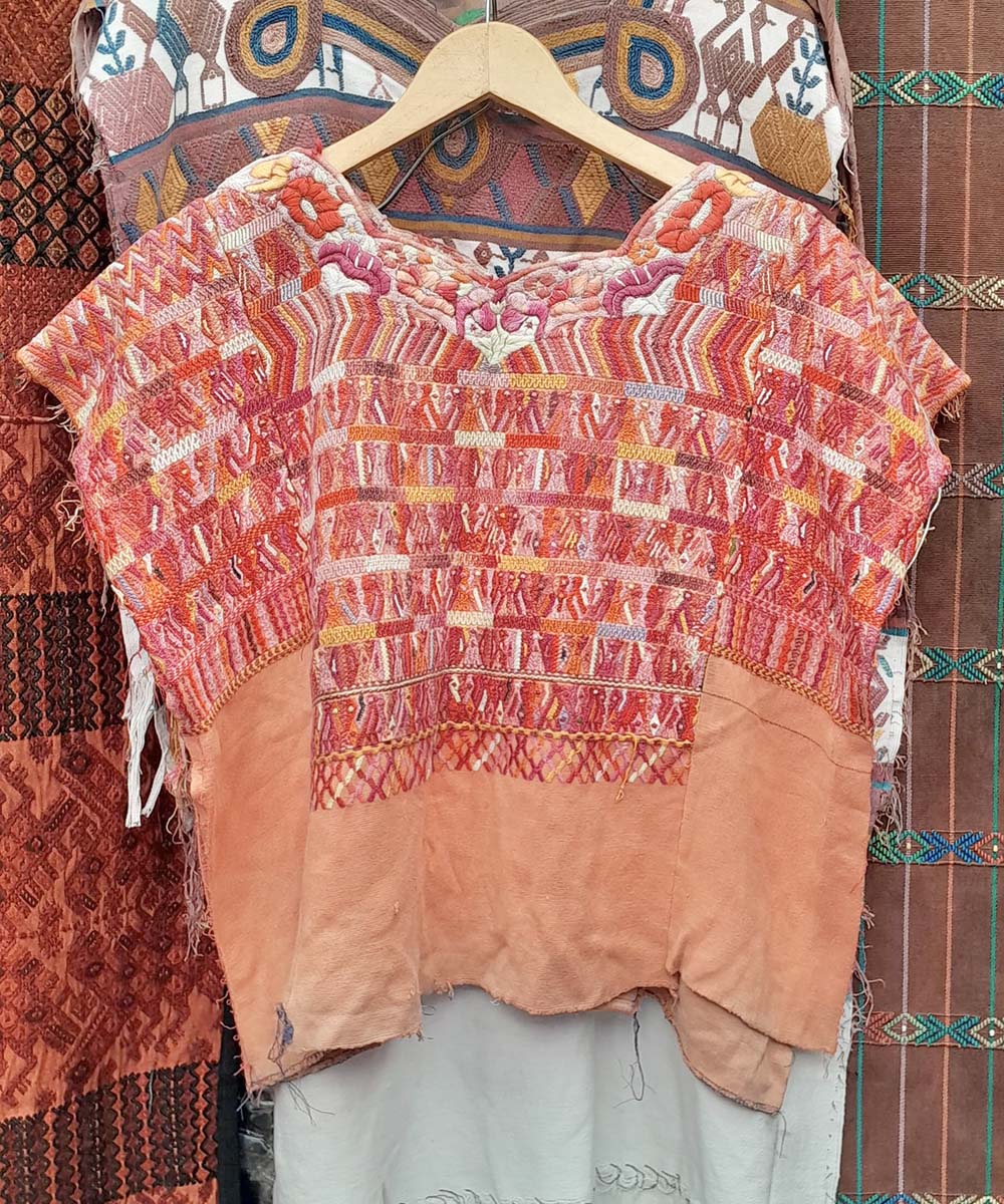 Vintage Guatemalan huipil with handwoven Mayan embroidery