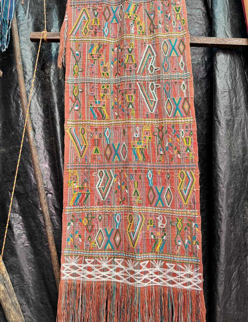 Coral with yellow accents Nebaj tzute #5-74
