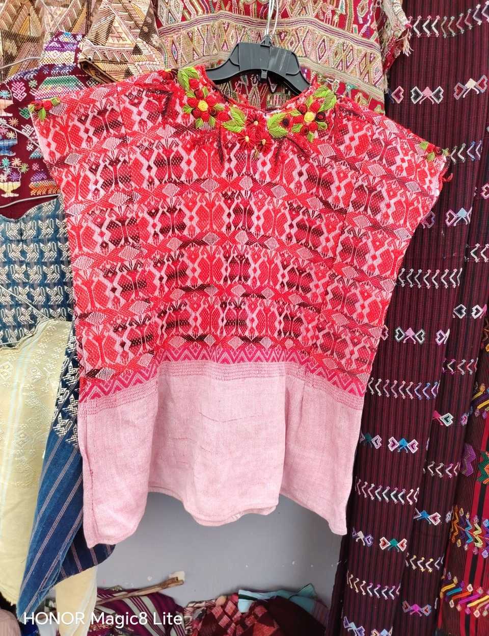 Red and pink butterfly Xela huipil #5-339