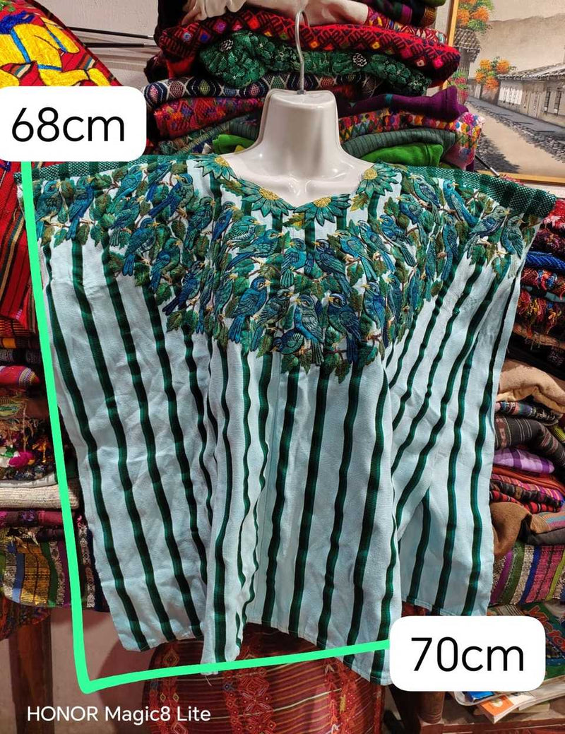 Turquoise and green Santiago huipil #5-403