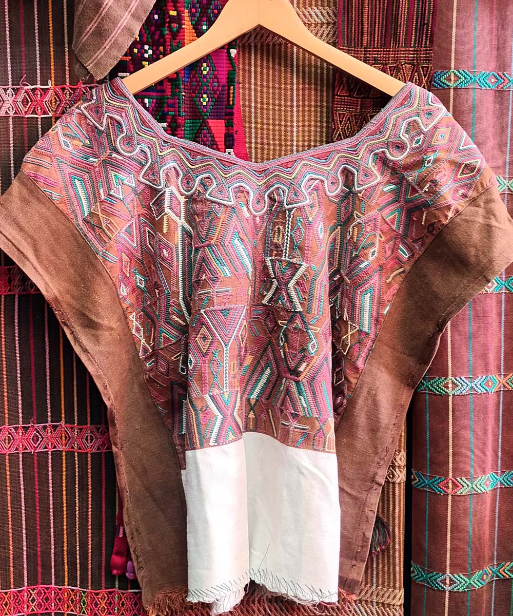 Vintage Guatemalan huipil with handwoven Mayan embroidery