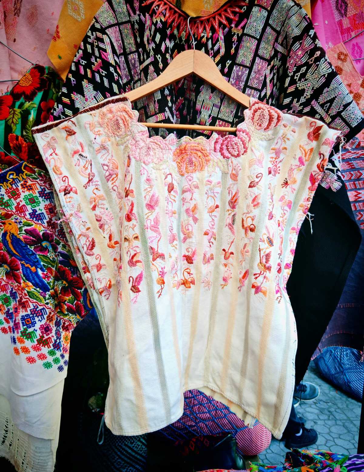 Pink and white Santiago huipil #1-60