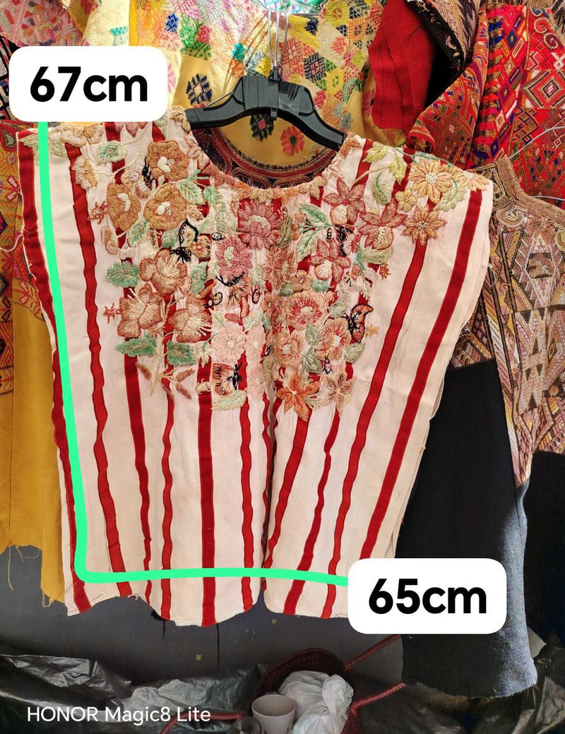 Red and white butterfly Santiago huipil #4-86