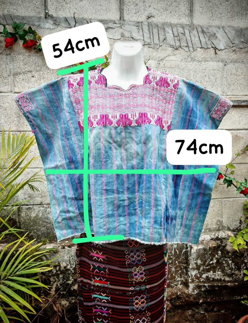 Faded indigo with pink Nahuala huipil #4-137