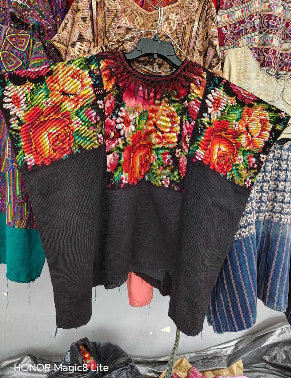Floral on black Chichicastenango huipil #5-370