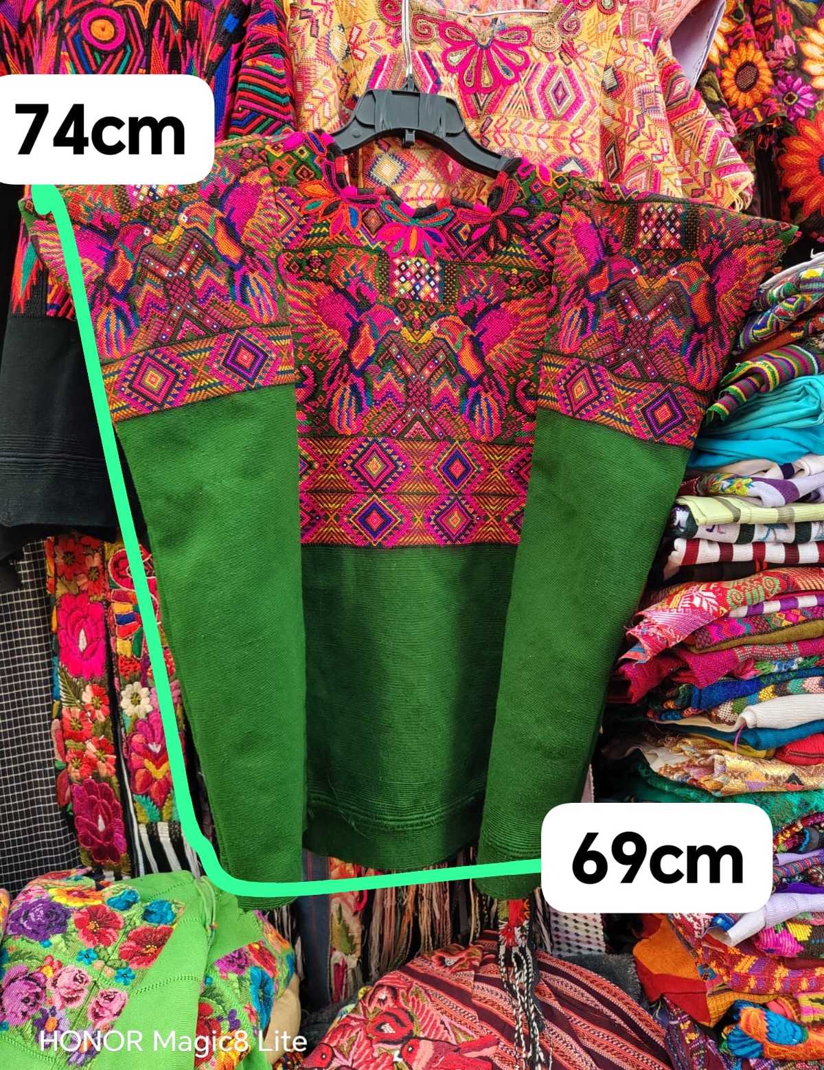 Pink and green hummingbirds Chichicastenango huipil #4-159