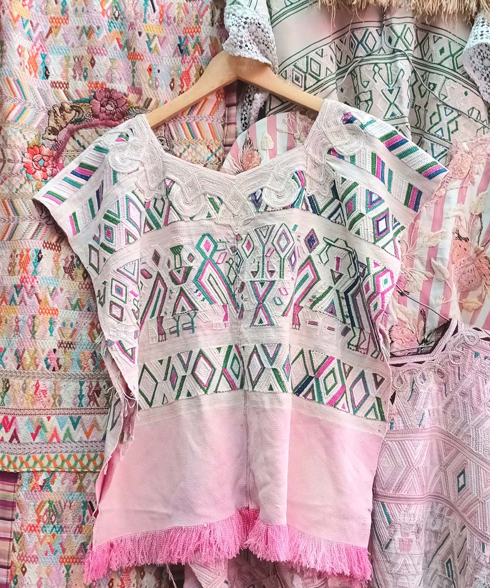 Vintage Guatemalan huipil with handwoven Mayan embroidery