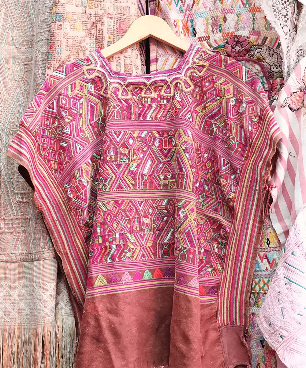 Vintage Guatemalan huipil with handwoven Mayan embroidery